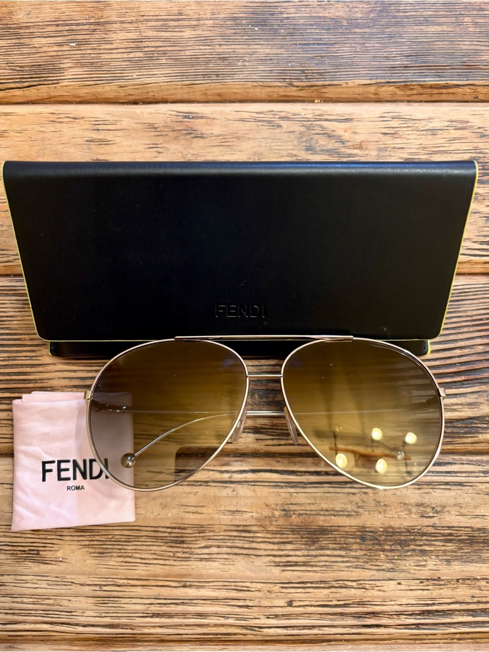 Fendi Aviator Sunglasses in Gold Frame with Brown Gradient Lenses